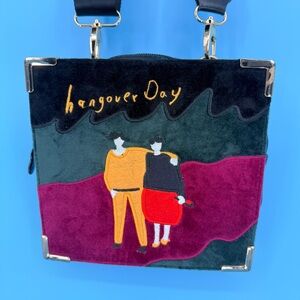 Kina and Tam Velvet Hangover Day Box Bag Crossbody Indie Kitsch Embroidered Art